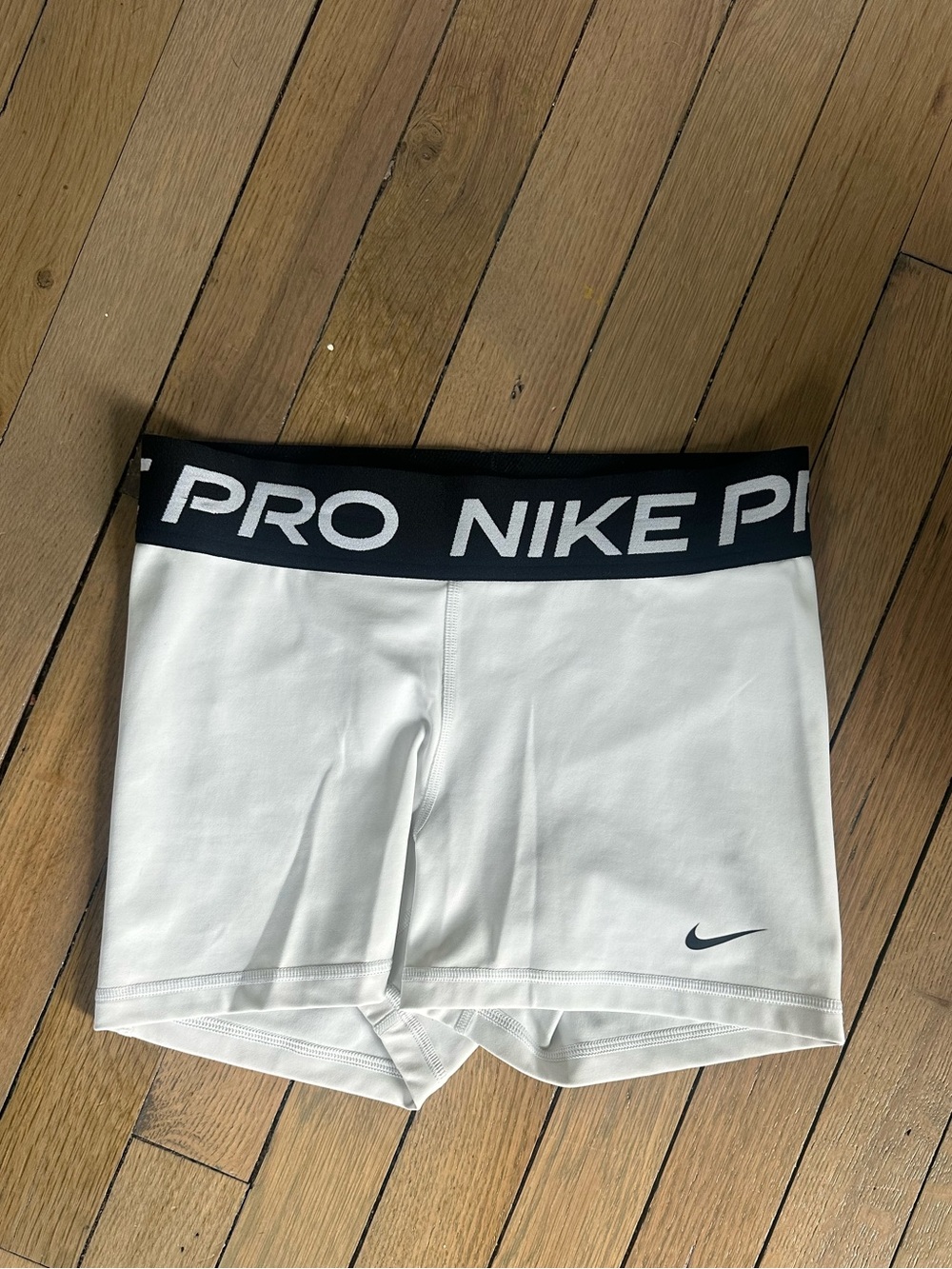 Nike White Dri-FIT Compression Shorts with Black Waistband